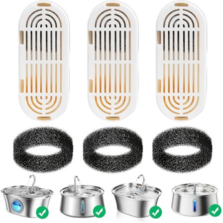 Reservedeler for Model-1 108oz/3.2L Vannfontene i Rustfritt Stål for Katt, Ultralyd Stille Vannfontene for Katt og Hund, 3 Pakker Filter og 3