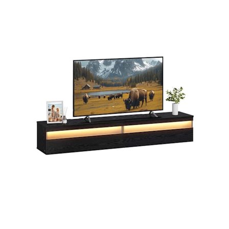 Rootz TV Lowboard Hanging - TV Stand - Media Console - Rumbesparende design - 178 cm x 35 cm x 30 cm - Ebony Black