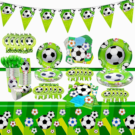 Fotbollskalas Dekorationer, 122 Delar Fotboll Födelsedagsfest Tillbehör Inklusive Papptallrikar Servetter Muggar Gafflar Och Blåsormar Och Dukar Och 