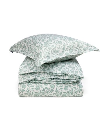 Lexington Flowers-sengesæt i bomuldssatin, hvid/eukalyptus