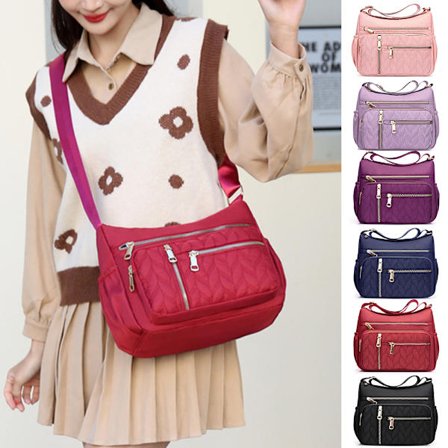 Nylon Skuldertaske til Kvinner - Multi-lomme Glidelås Vanntett Reise Lommebok Casual Liten Lett Messenger Bag
