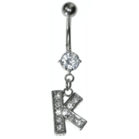Navlepiercing med hvite krystaller - bokstaven K