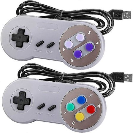 Laelr SNES USB-kontroll 2-pack Trådbundna Retro SNES-spelkontroll för Super Nintendo med 5 fot USB-förlängningskablar Joypad-kontroller för Windows