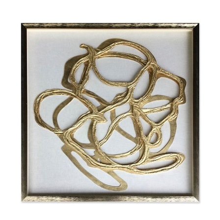 Abstrakt guld- og hvidt glasvægkunst, 80x80 cm MDF