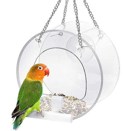 Fuglefoderbræt til vinduer, klart akryl fuglebur, fuglefoderbræt, hængende fuglehus, foderbeholder med stærke sugekopper og hængekæde