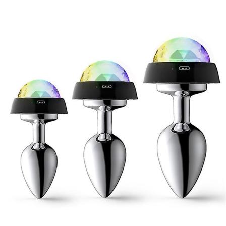 Ljudstyrda LED ljusavgivande analpluggar Metallanalpluggar Utvidgning Ej rostfritt stål bakre analpluggar S