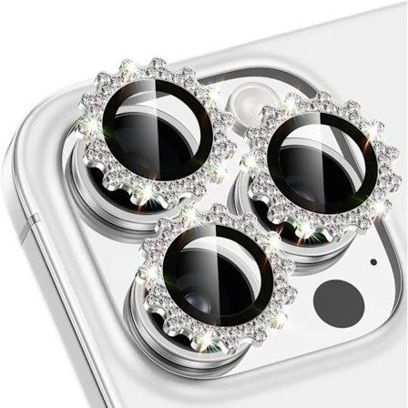 Bling 3D Metall Växel Design Diamant Kameralins Glasskydd kompatibelt med IPhone 16 Pro Max 15Pro 16Plus Mekaniskt Skalvänliga Ringar