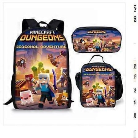 Ny MINECRAFT skoletaske til folkeskole- og gymnasieelever, Minecraft spil periferi rygsæk tre-delt sæt 2 - NMAOV