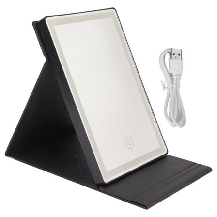 Sminkningsspegel 50 LED 3 Färgljuslägen Fällbar Uppladdningsbar Spegel Svart för Hemma Resor