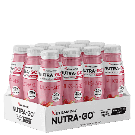 Proteindrikke Nutramino Fitness Nutrition 12 x Nutra Go Protein Milkshake 330 ml, Strawberry - Bodyman.dk