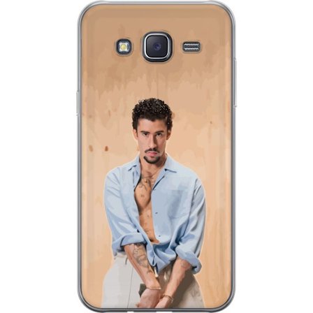 Yhteensopiva Puhelinkuori Samsung Galaxy J5 Bad Bunny Super Bowl-inspiroima grafiikka, jossa NFL-trofe ja San Franciscon silta urheilusuunnittelussa