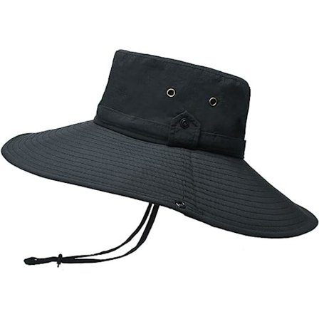 Udendørs bredskygget solhat 12CM Unisex Fiskerhat Udendørs spand/buskhat Boonie Hat Multifunktion 360° Åndbar Anti UV Vandring Hat(Sort)