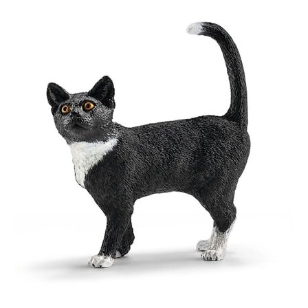 Schleich bondgårdsvärlden katt stående leksaksfigur, svart/vit, 3 till 8 år