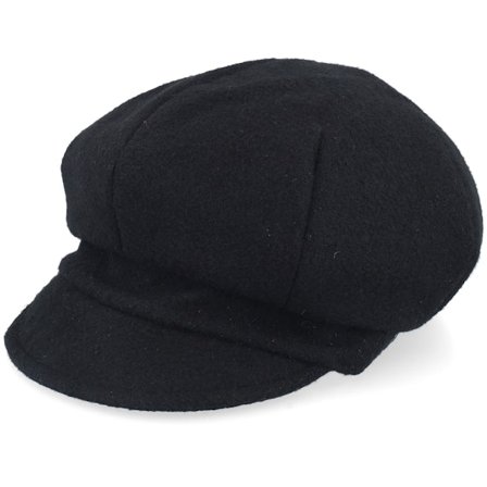 Seeberger - Black - flatcap - Cap - Fabric Newsboy Cap Black Flat Cap - Hatstore