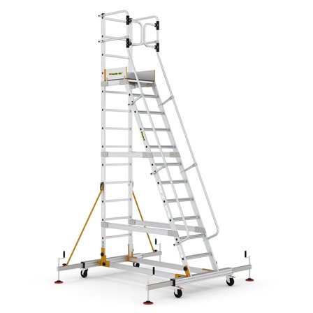 Mobile steps with safety gate, 12 treads, H 3000 mm