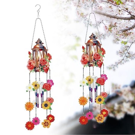 5D Diamant Kunst Blomst Vindspil, Solfanger Håndværkssæt med Funklende Krystaller, Dobbeltsidet Hængende Dekoration til Vinduer & Haver -