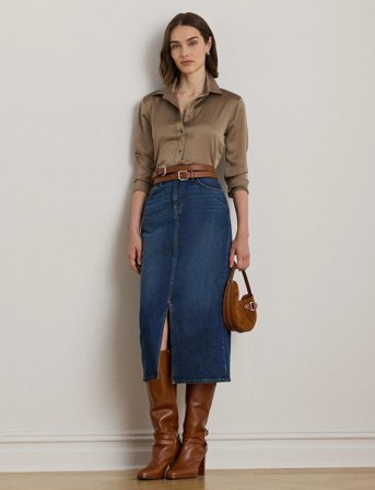 Lauren Ralph Lauren Classic Fit Satin Charmeuse Shirt - Beige - M