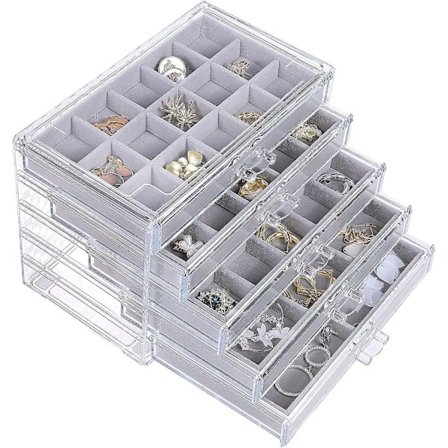 Øreringe Smykkeorganisator med 5 Skuffer, Fødselsdags- og Mors Dags Gave, Klar Akryl Smykkeskrin