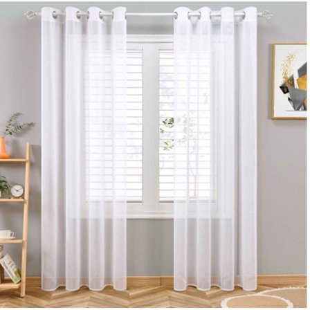 Set med 2 150x250cm(Blå)Grå Voile Gardiner i Linneffekt - Ögla