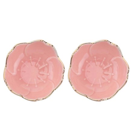 2 STK Blomst Keramisk Krydderi Dyppeskål Sakura Design Porcelæn Sauce Skål Tallerken til Krydderi Køkken BBQ (Pink)