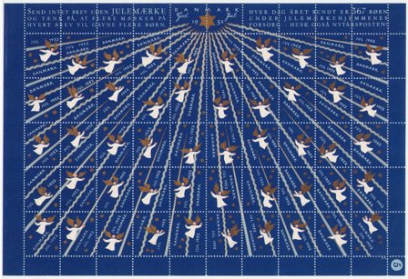 Danmark - Julemærkeark 1952 - Utakket på den venstre side - Ufoldet