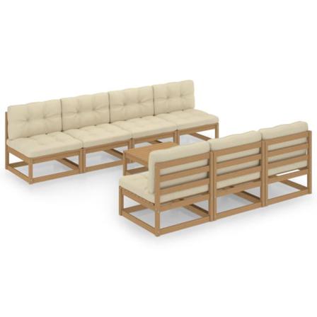 Vidaxl Loungegrupp Med Dynor 8 Delar Massiv Furu Brun