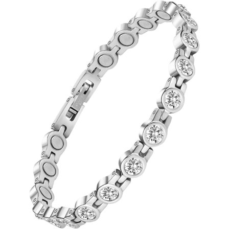 Magnetisk armbånd, magnetisk sundhedsarmbånd, smertelindring ved gigt, unisex magnetisk armbånd, hvid diamant