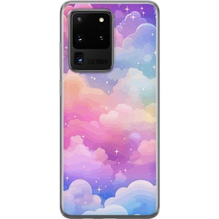 Kompatibelt Mobildeksel til Samsung Galaxy S20 Ultra Søt enhjørning med regnbuefarget hår mot en stjernebelagt pastellbakgrunn i kawaii-stil