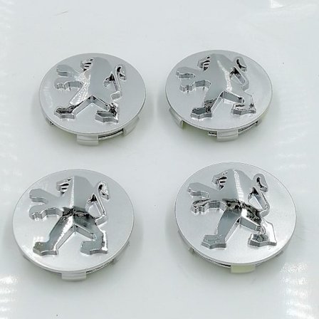 Hub Center Cap Udskiftning, Peugeot Logo, Kompatibel med Peugeot 3008 408 508 307 301 etc., Sølv, 4stk