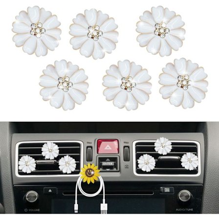 Hvite Tusenfryd Luftventilklips, Søte Blomster Bil Luftfriskere Ventilklips Bil Diffuser Ventilklips Glam Bilinteriør Dekor Sjarm Søte Biltilbehør 