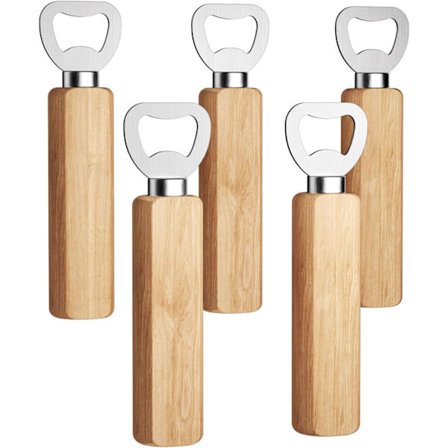 Sæt med 5 Træflaskeåbnere med Træhåndtag Gravering Bærbar Naturlig Træflaskeåbner Personlig Gave til Mænd