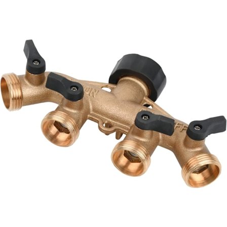 Vanddeler, 4-vejs messinghane havedistributør, haveslange splitter med separat ventil, 3/4" vandtilslutning, til havevanding, udendørs vandhane