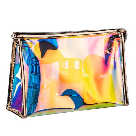 Holografisk sminkväska för damer och brudtärnor, vattentät, bärbar sminkväska och transparent necessär