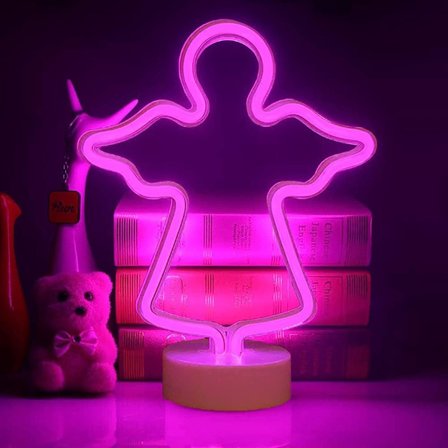 Neon LED Angel Natlampe med Base, Batteri eller USB Neon LED Lys