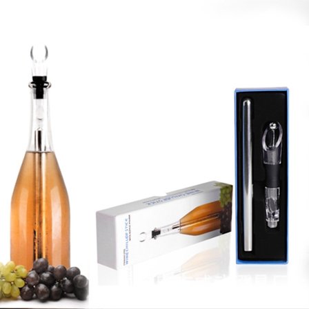 3-i-1 vinkjøler i rustfritt stål for kjøling og dekantering, med korkpropp.