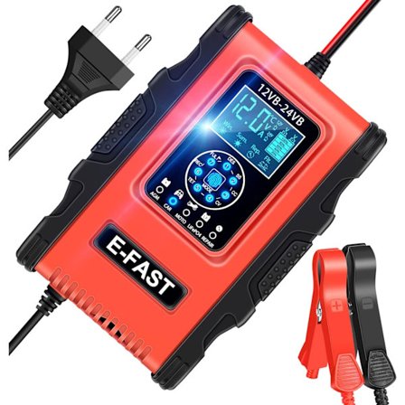 Intelligent Batterilader, LiFePO4 Batterilader for Automatisk Bil med LCD-skjerm Reparasjonsfunksjon for Auto Motorsykkelbatteri