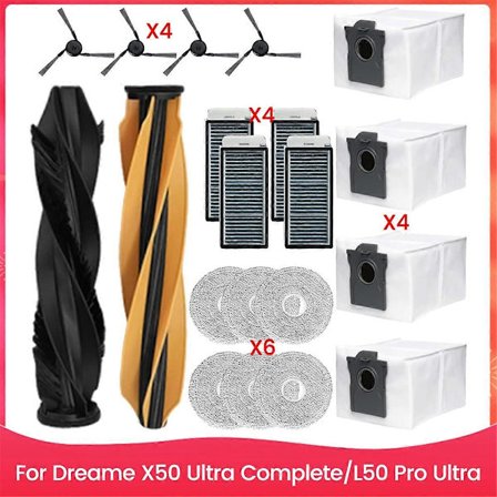 Til Dreame X50 Ultra Complete/L50 Pro Ultra Støvsuger Hoved Sidebørste HEPA Filtre Moppepuder Støvposer