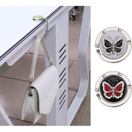 Sæt med 2 sammenklappelige pungkroge i sommerfugleform - Praktisk håndtaskefane