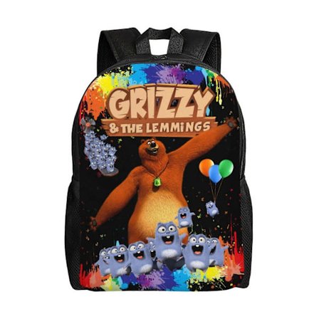 DO531 Grizzy og Lemmingerne Rygsæk Sød Anime Stor Kapacitet Multifunktionelle Rygsække Letvægts Sport [HK]