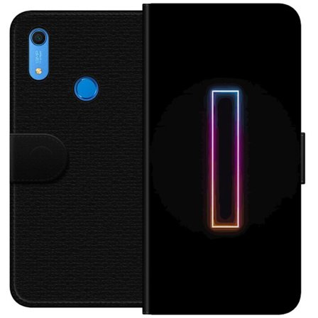 Kompatibel Tegnebogsetui til Huawei Huawei Y6s (2019) Minimalistisk neonbogstav I i regnbuefarver mod mørk baggrund