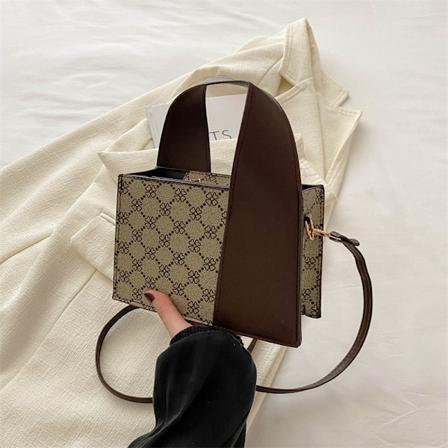 2024 Sommer Ny Mode Retro Trykt Håndtaske Farve Kontrast Lapværk Taske Western Style Crossbody Lille Firkantet Taske Til Kvinder Brown