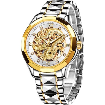 Guld Automatisk Mekanisk Klocka Herr Diamant Självlysande Vattentät Klocka (Vitguld)