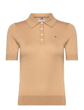 Co Lyocell Button Polo Ss Swt Beige Tommy Hilfiger