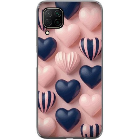 Kompatibelt Mobildeksel til Huawei P40 lite Myke tredimensjonale hjerter i rosa og marineblå toner i et romantisk mønster