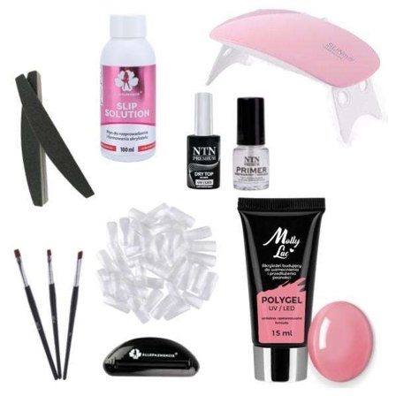 11 stk Acrylic Gel - Poly Builder Gel Kit med Led lampe - Peony