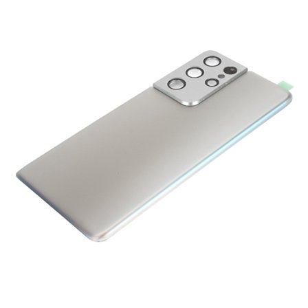 Erstatningsbagglas til telefon med forudinstalleret kameraramme-tape til Galaxy S21 Ultra 5G Sølv