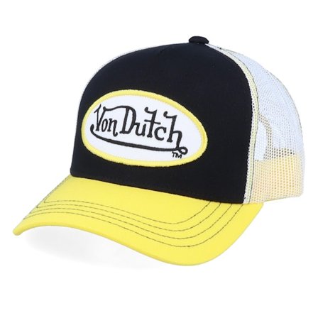 Von Dutch - Zwart trucker Cap - Oval Patch Black/White/Yellow Trucker @ Hatstore