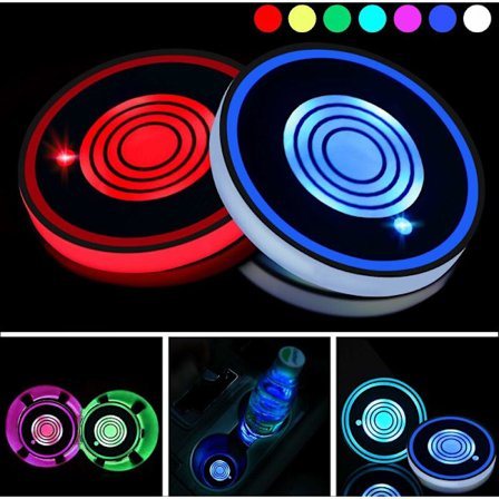 2 stk LED koppholderlys LED bilbrikke 7 farger lysende koppunderlag USB-lading krusmatter for drikkebrikker tilbehør interiørdekorasjon atmosfærisk 