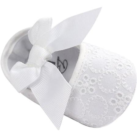 Hvit 13 cm dåpssløyfe Princess Myk sklisikker First Step Baby Girl Dåpssko