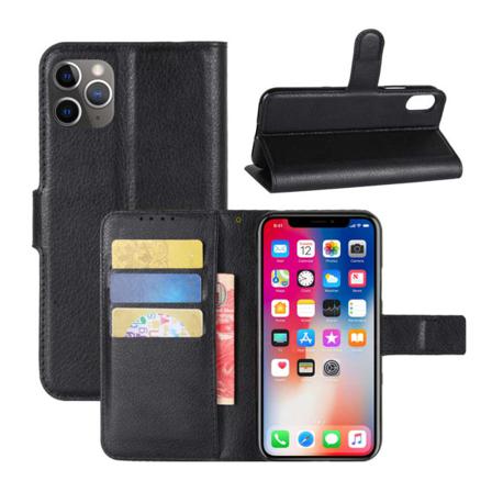 iPhone 11 Pro Max Wallet Case Black Leather Leather Case svart